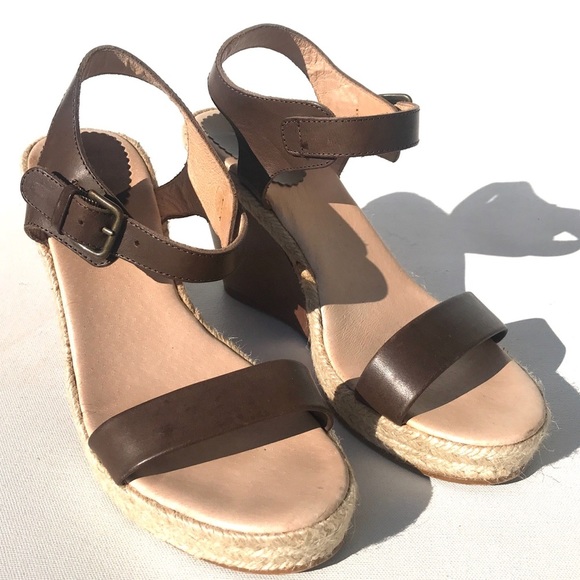 J.Crew Brown Leather Wedge Sandals 10 shoes - Picture 4 of 9